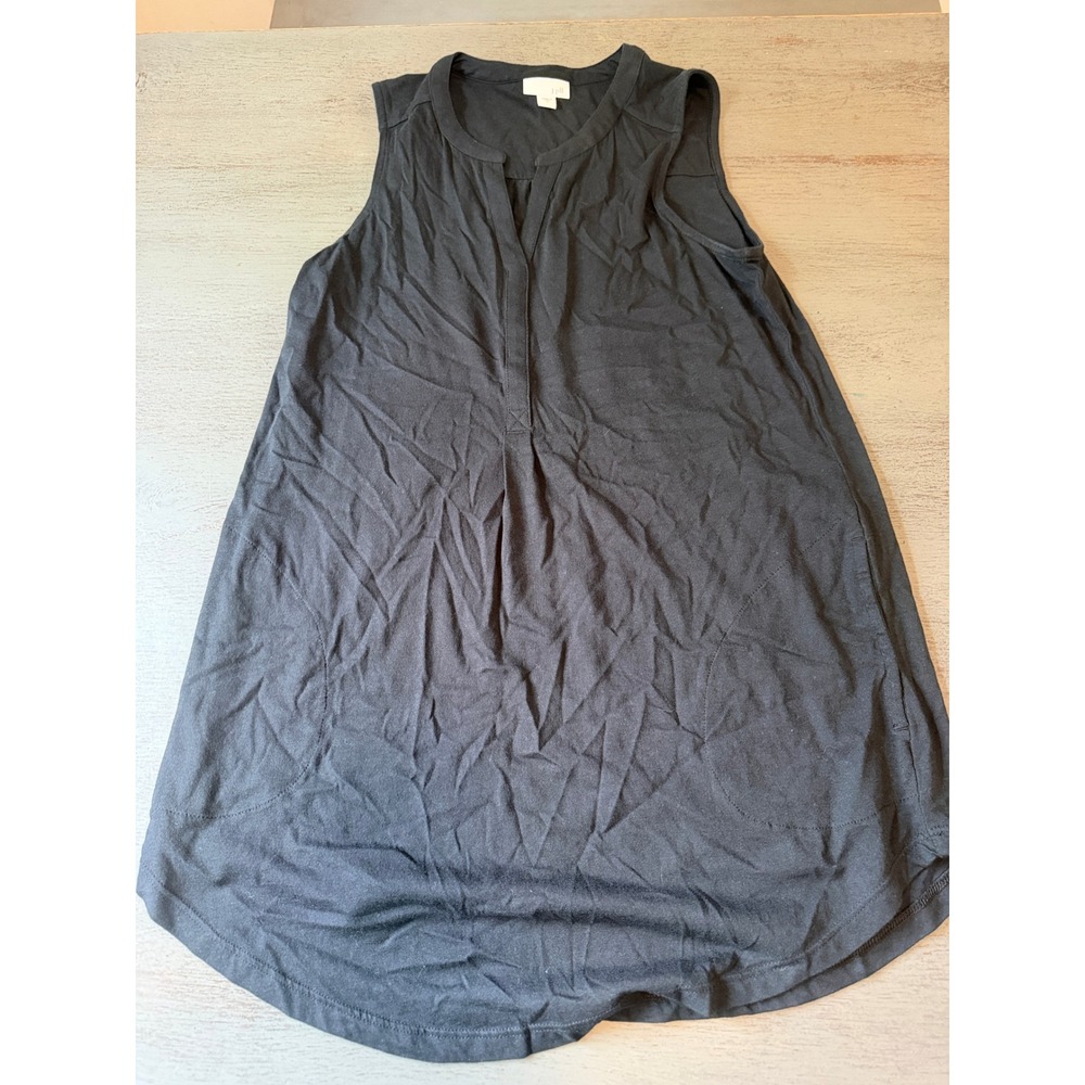 J. Jill Black Sleeveless Split Neck Tunic Top Cotton Modal Pockets Small